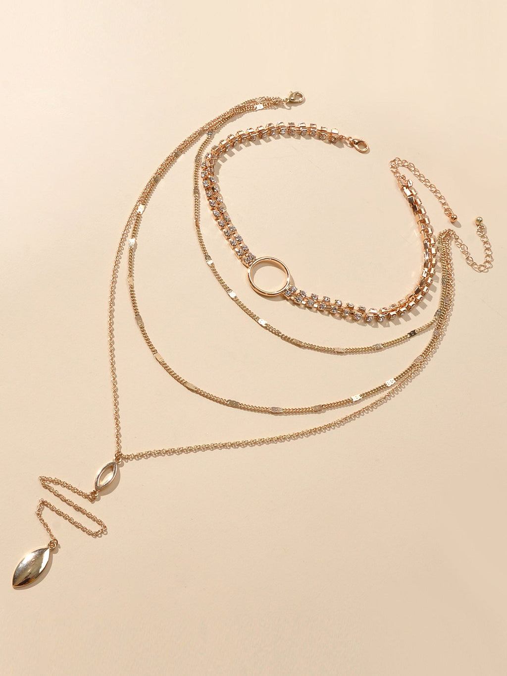 Ladies Jewellery Rhinestone Multi-layer Gold Chain Y Shape Pendant Necklace Gift