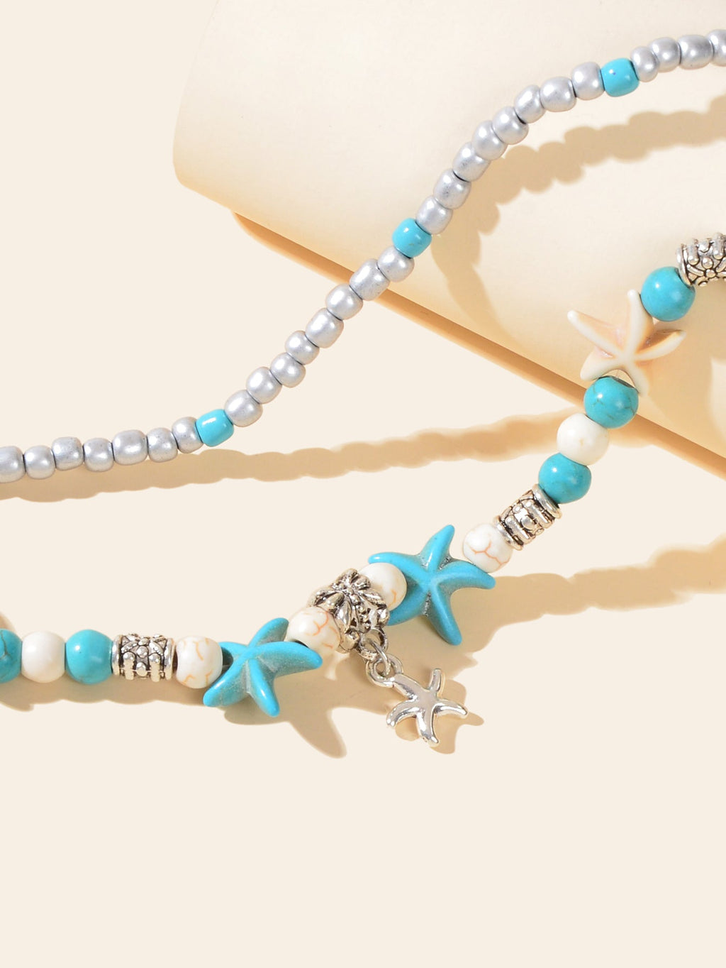 Blue Seed Beads Turquoise Layered Starfish Anklets Bohemian Foot Ankle Jewellery