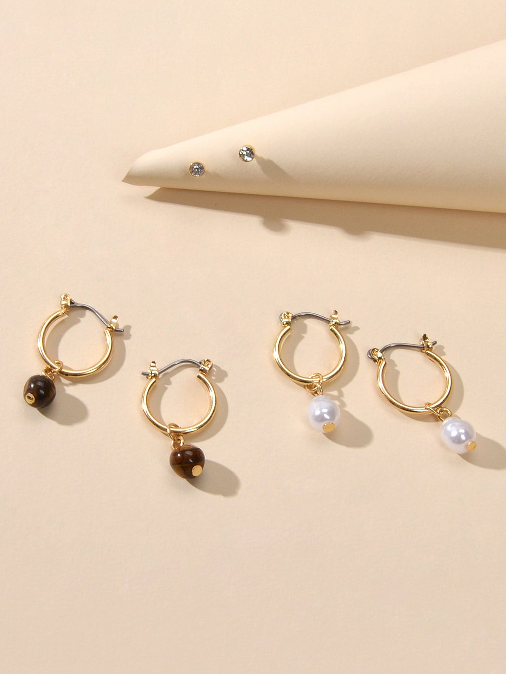 3 pairs Ear Jewellery Pearl Beads Charm Hoop Earrings set Rhinestone Studs Gift