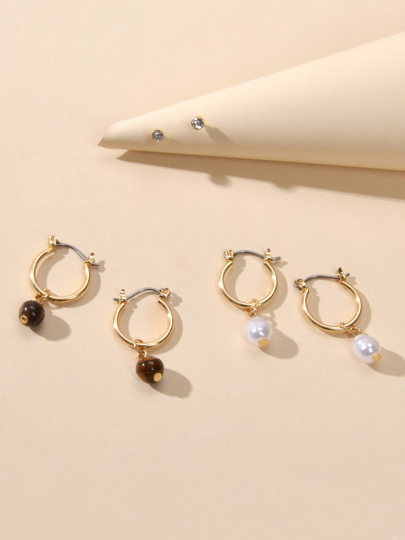 3 pairs Ear Jewellery Pearl Beads Charm Hoop Earrings set Rhinestone Studs Gift