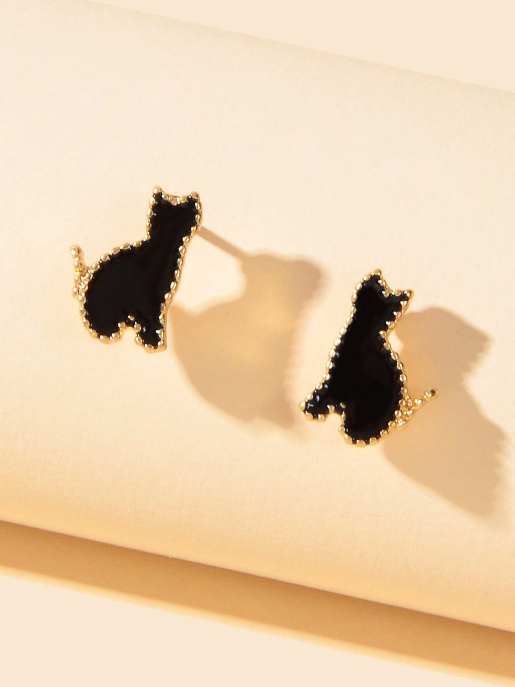 Cute Black Enamel Cat Gold Plated Stud Earrings Animal Jewellery Gift for Women