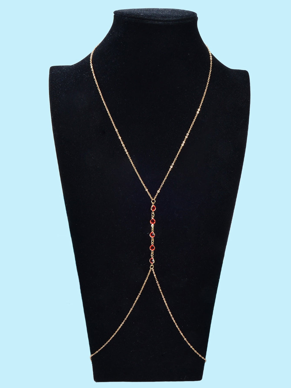 Sexy Red Beaded Decor Gold Body Chain Crossover Summer Beach Bikini Body Jewelry