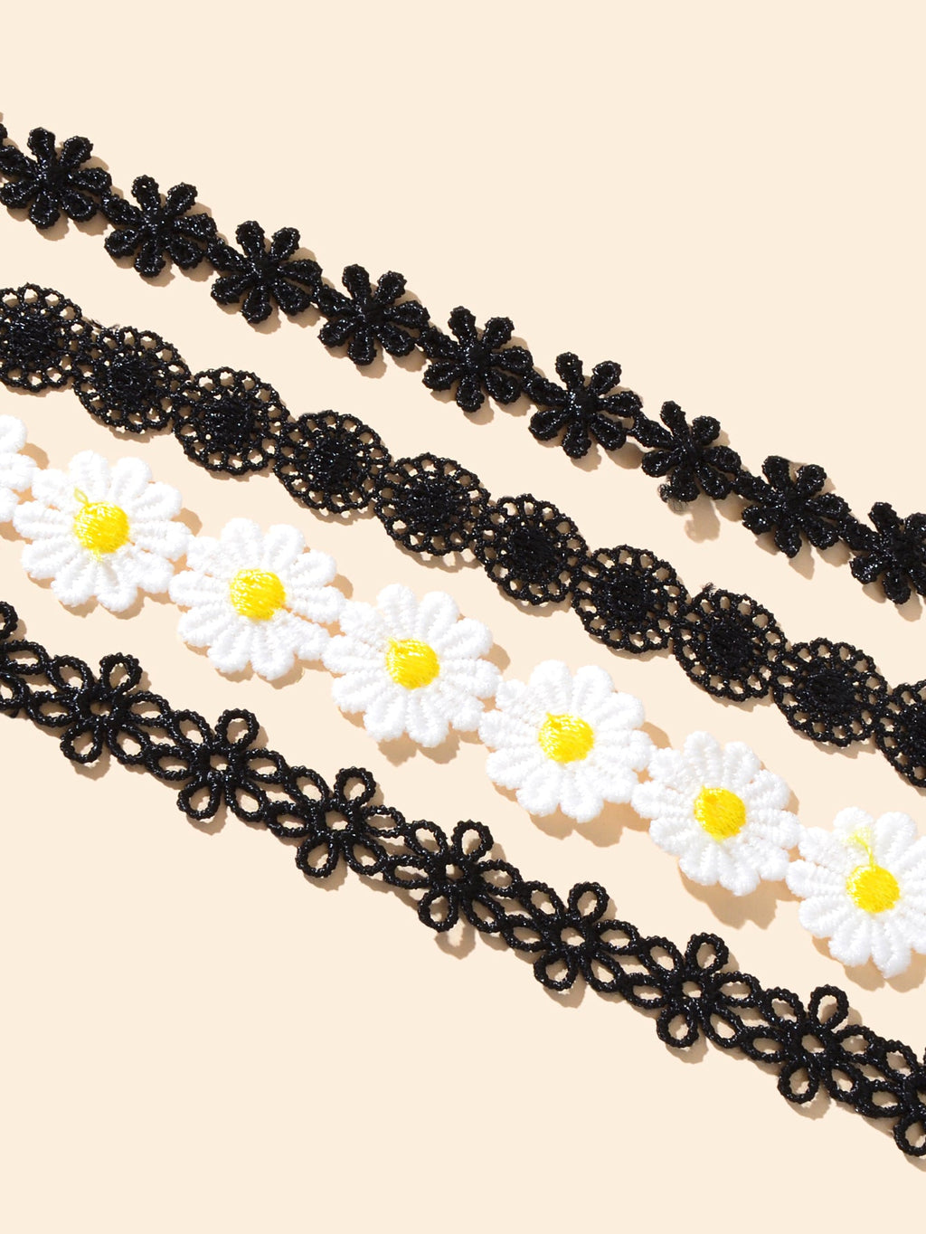 4 pcs Black White Hollow Lace Flower Tattoo Chokers Necklaces set Retro Collars