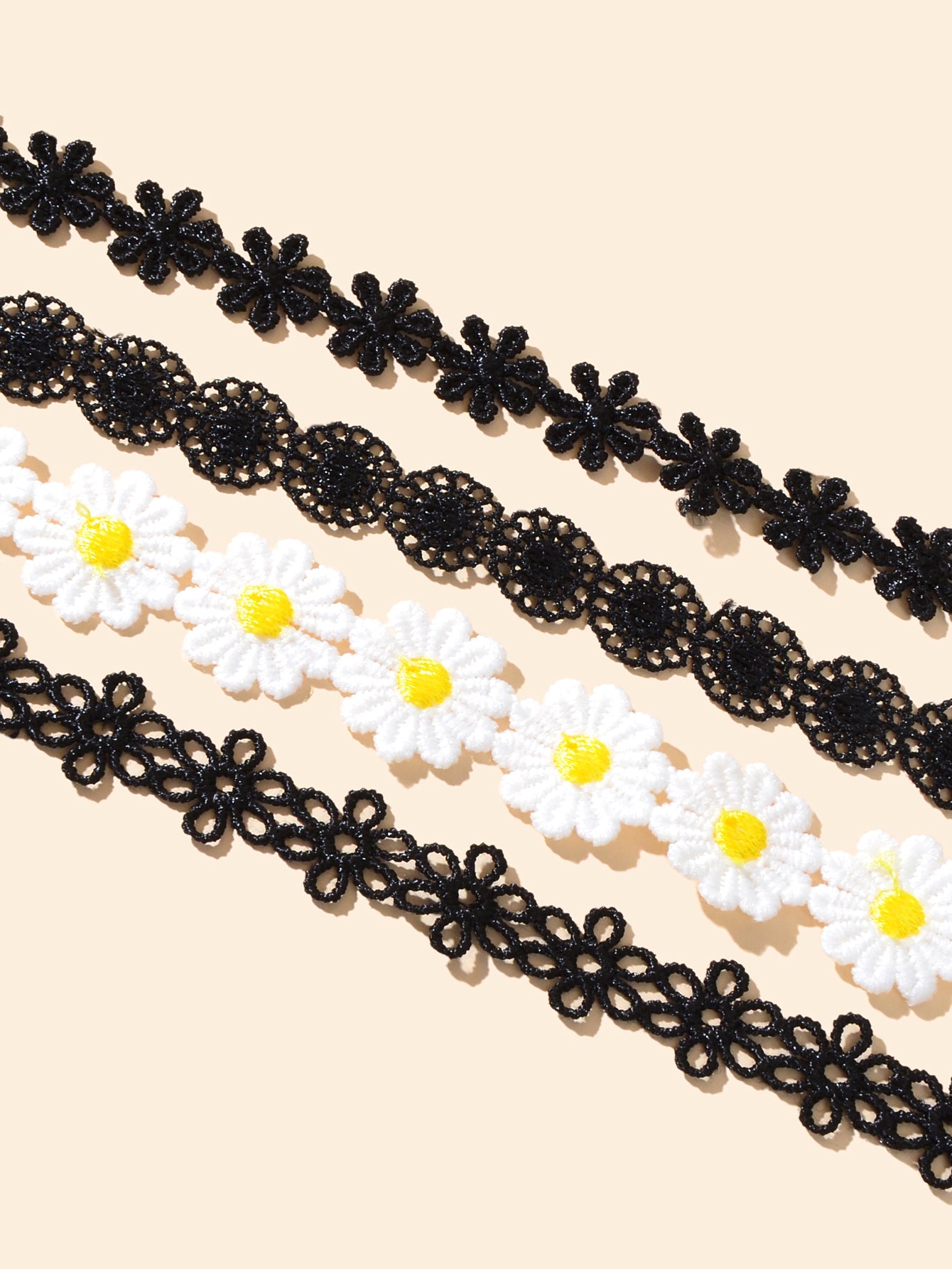 4 pcs Black White Hollow Lace Flower Tattoo Chokers Necklaces set Retro Collars