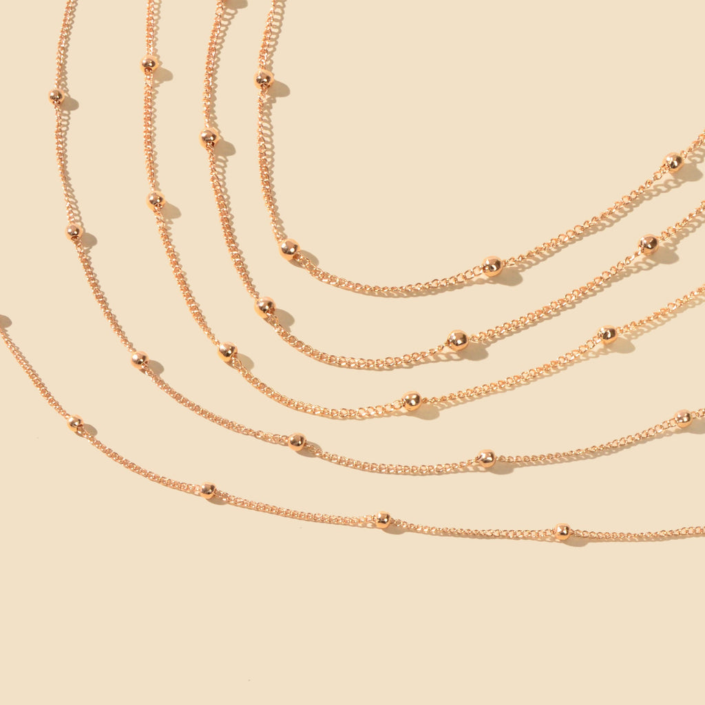 5pcs Gold Beads Chain Layered Necklaces Simple Short Chokers Delicate Jewellery