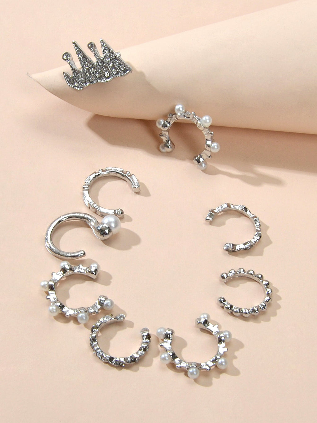 9pcs Silver Ear Cuffs Clip On Cuff Earrings Cartilage Helix Wrap Ear Jewelry Set-2