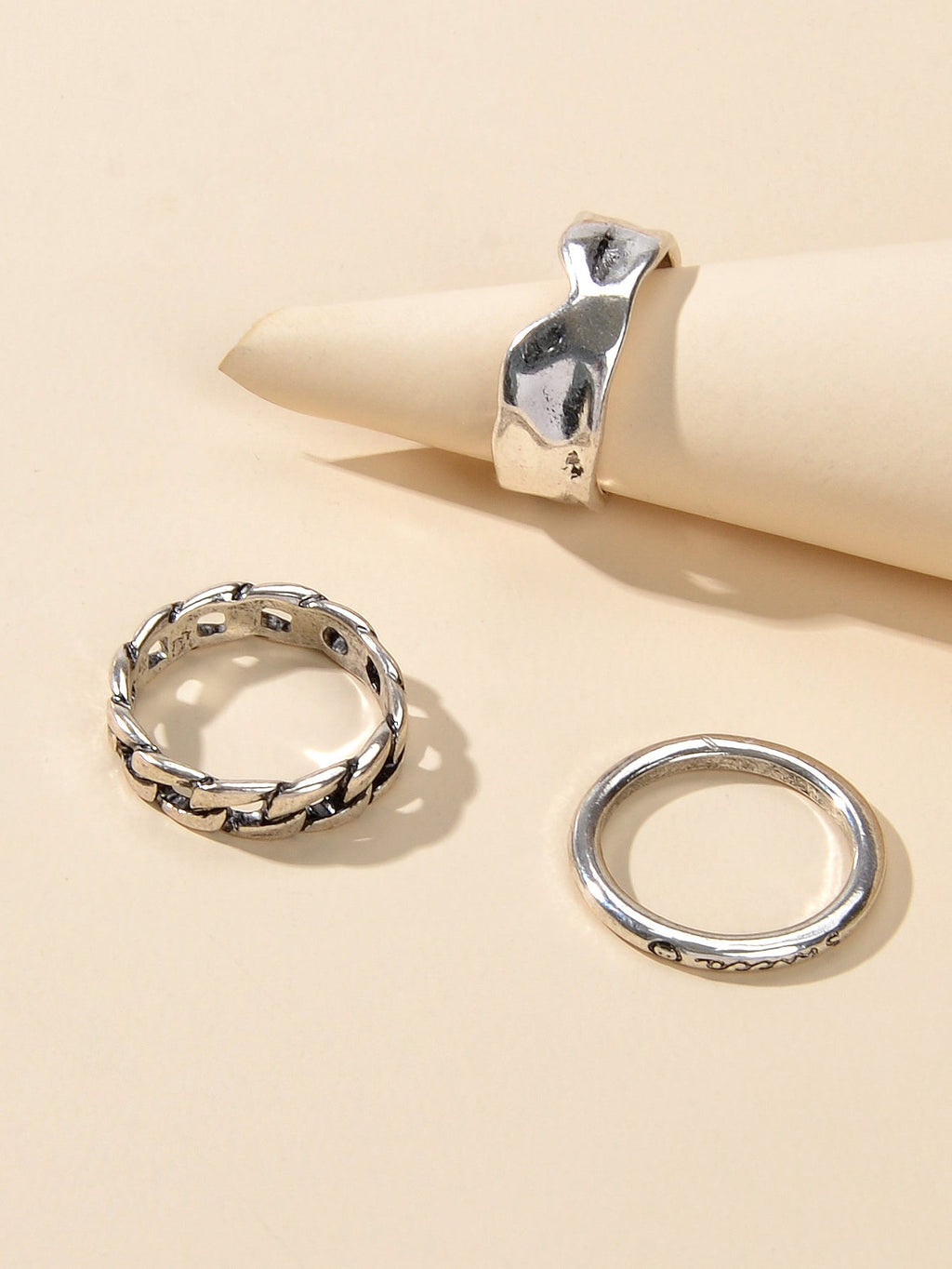 3 pcs Tribal Ethnic Antique Silver Geometric Stackable Multiple Finger Ring Set