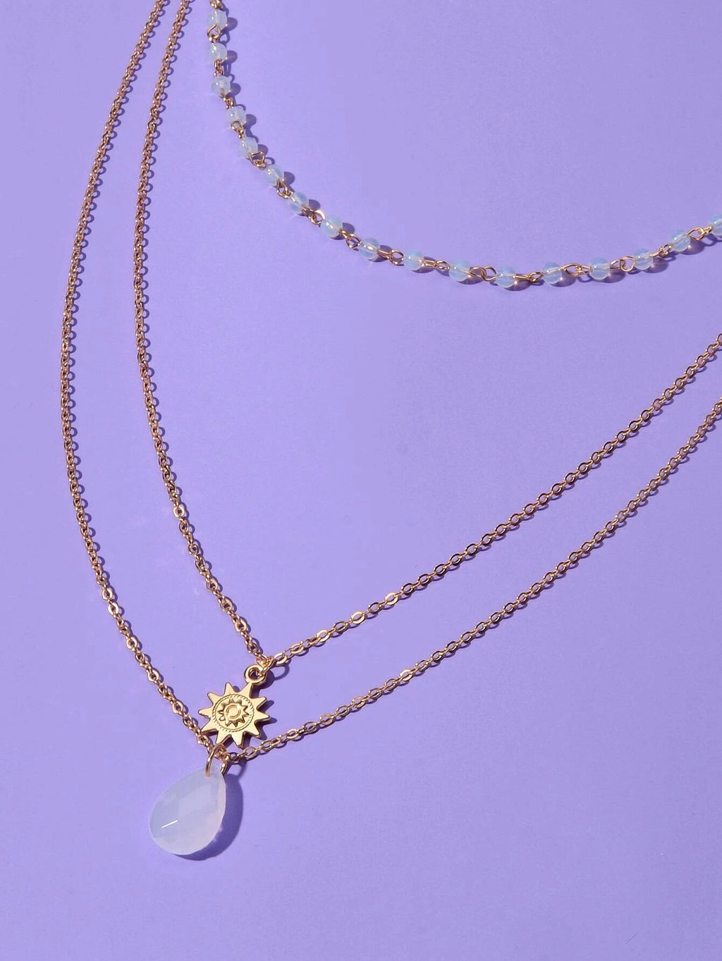 Triple Chain Star Water Drop Beads Necklace Creative Handmade Dainty Jewellery