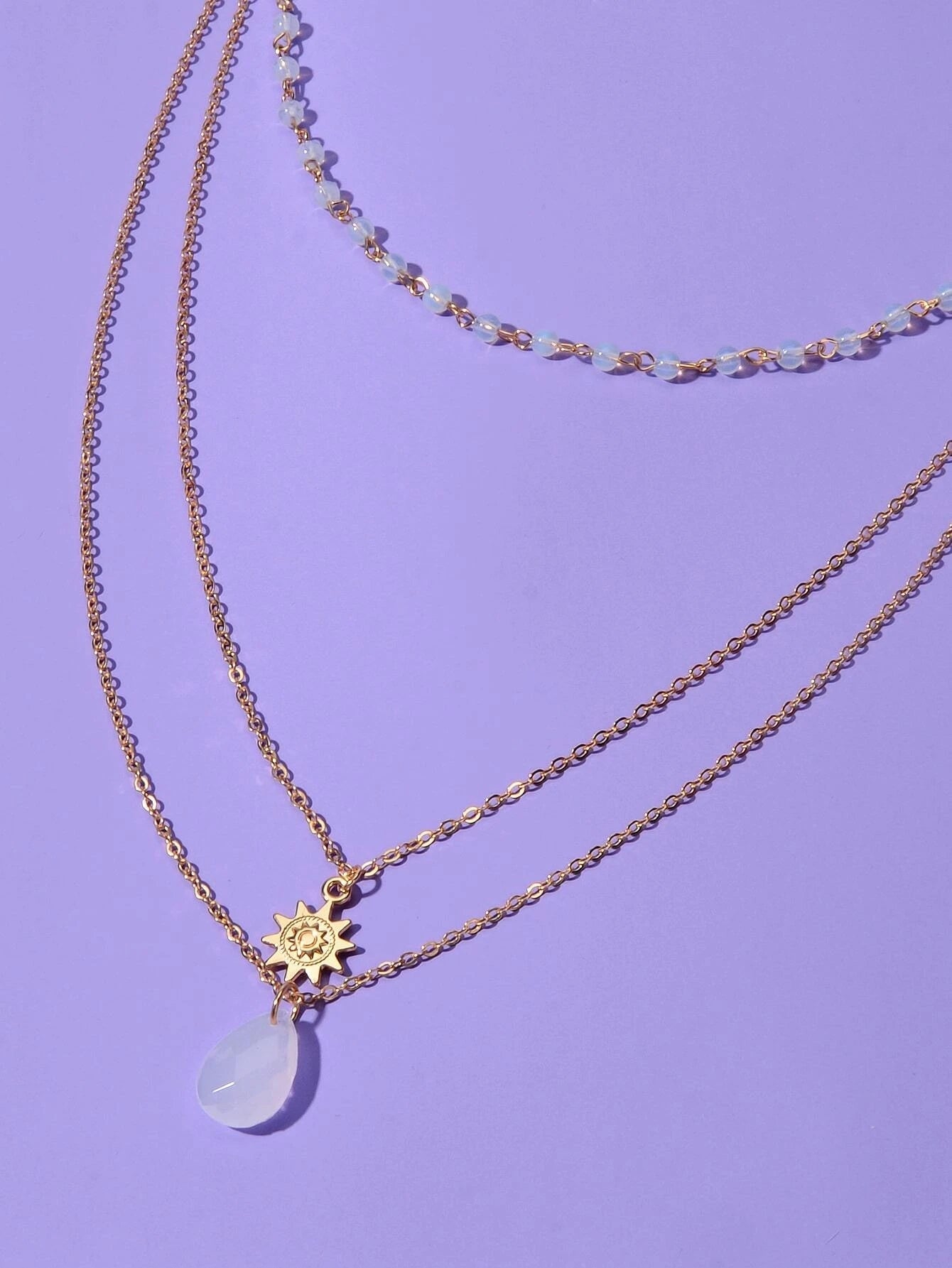 Triple Chain Star Water Drop Beads Necklace Creative Handmade Dainty Jewellery