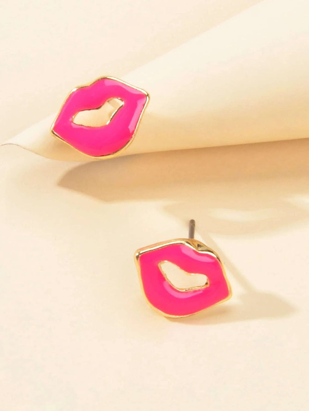Cute Style Accessories Candy Color Hotpink Enamel Lips Small Stud Women Earrings-2