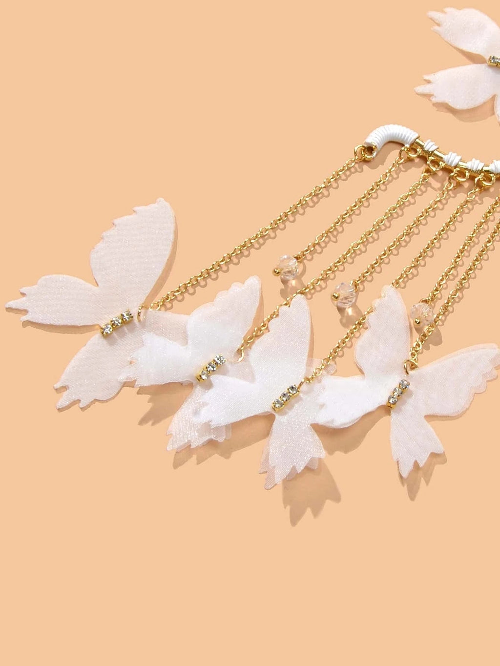 1pc Gold Tassel Chain White Handmade Butterfly Dangle Earring Ear Cuff Climber-2