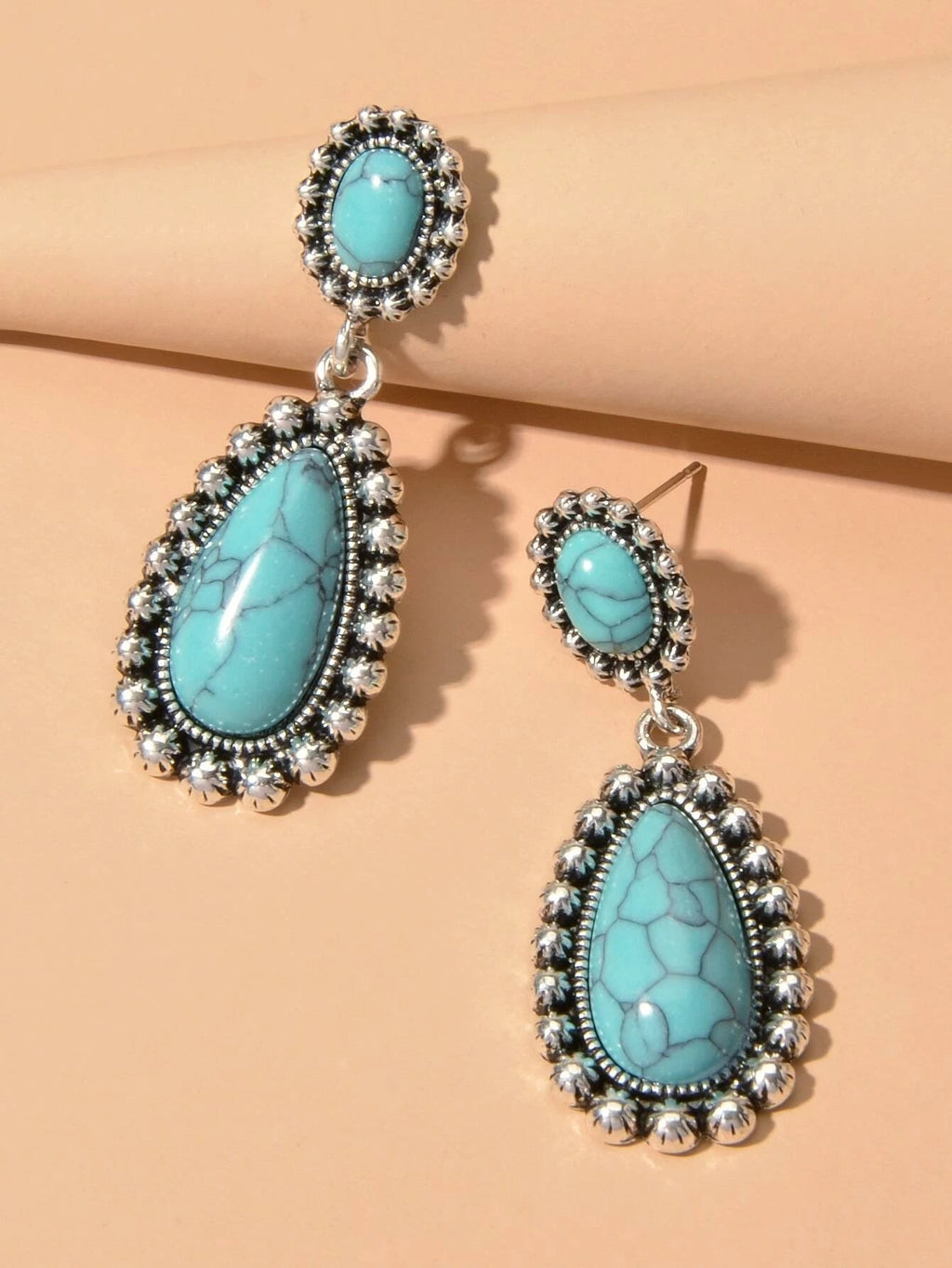 Traditional Jewellery Ethnic Antique Boho Oxidized Turquoise Water Drop Earrings-2