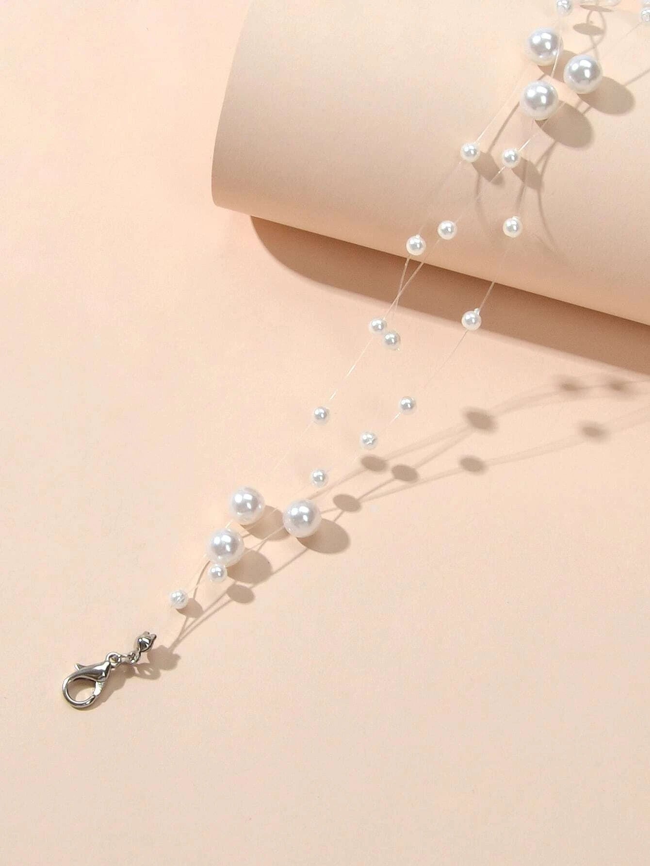 Handmade Multi-layer Chain Pearl String Choker Collar Necklace Women Accessory