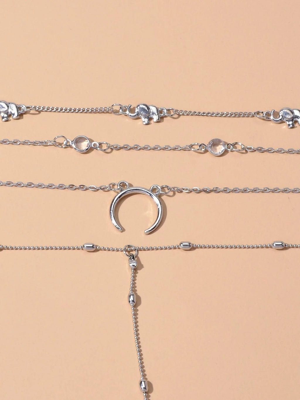 Tribal Ethnic Multi-layer Silver Chain Horns Pendant Necklace Boho Chic Jewelry