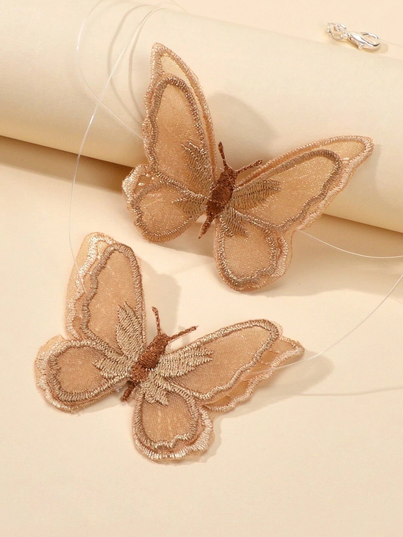 Fashion Jewellery Transparent Cord Brown Embroidery Butterfly Choker Necklace