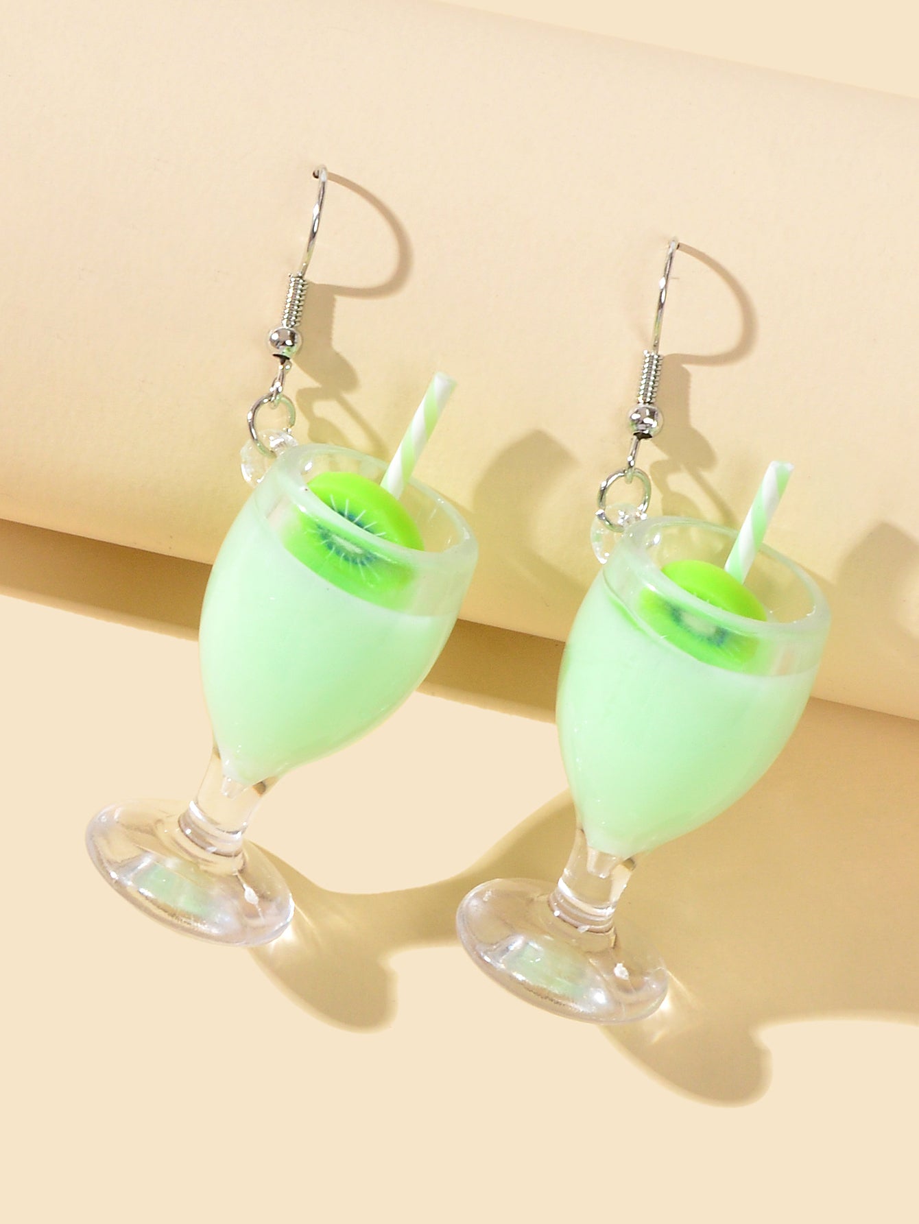 Creative Designer Jewellery Green Resin Fruit Kiwi Drink Chunky Hook Earrings