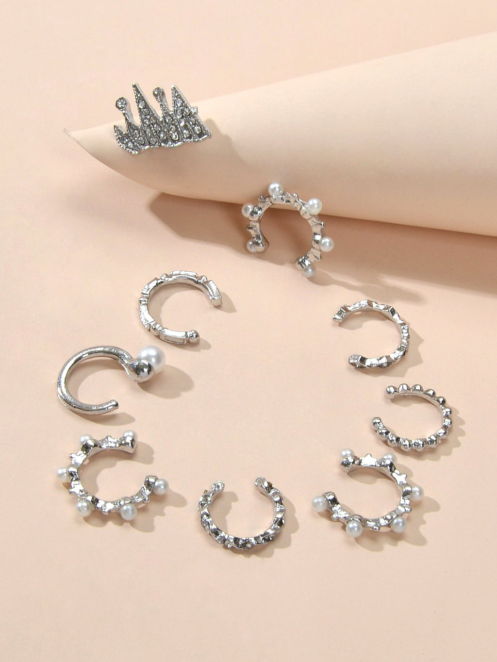 9pcs Silver Ear Cuffs Clip On Cuff Earrings Cartilage Helix Wrap Ear Jewelry Set-3