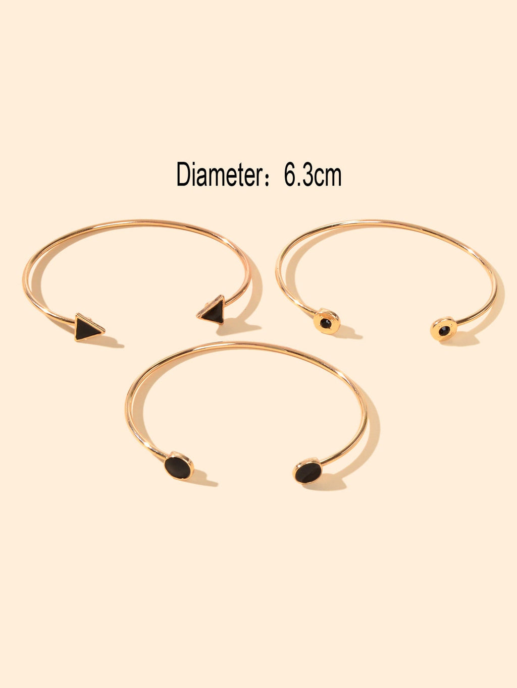3pcs Designer Jewelry Black Enamel Round Triangle Open Cuff Bangle Bracelets set