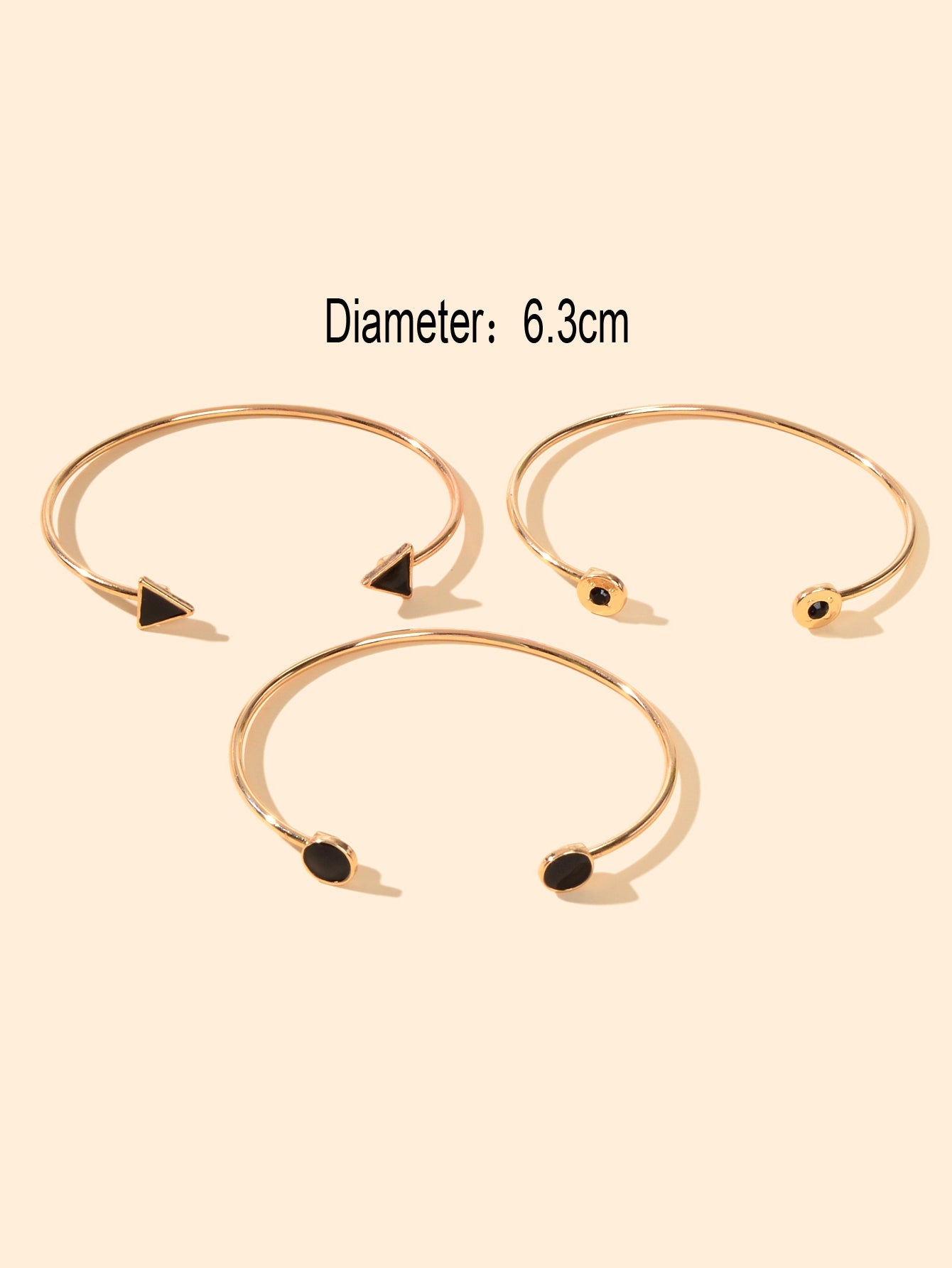 3pcs Designer Jewelry Black Enamel Round Triangle Open Cuff Bangle Bracelets set