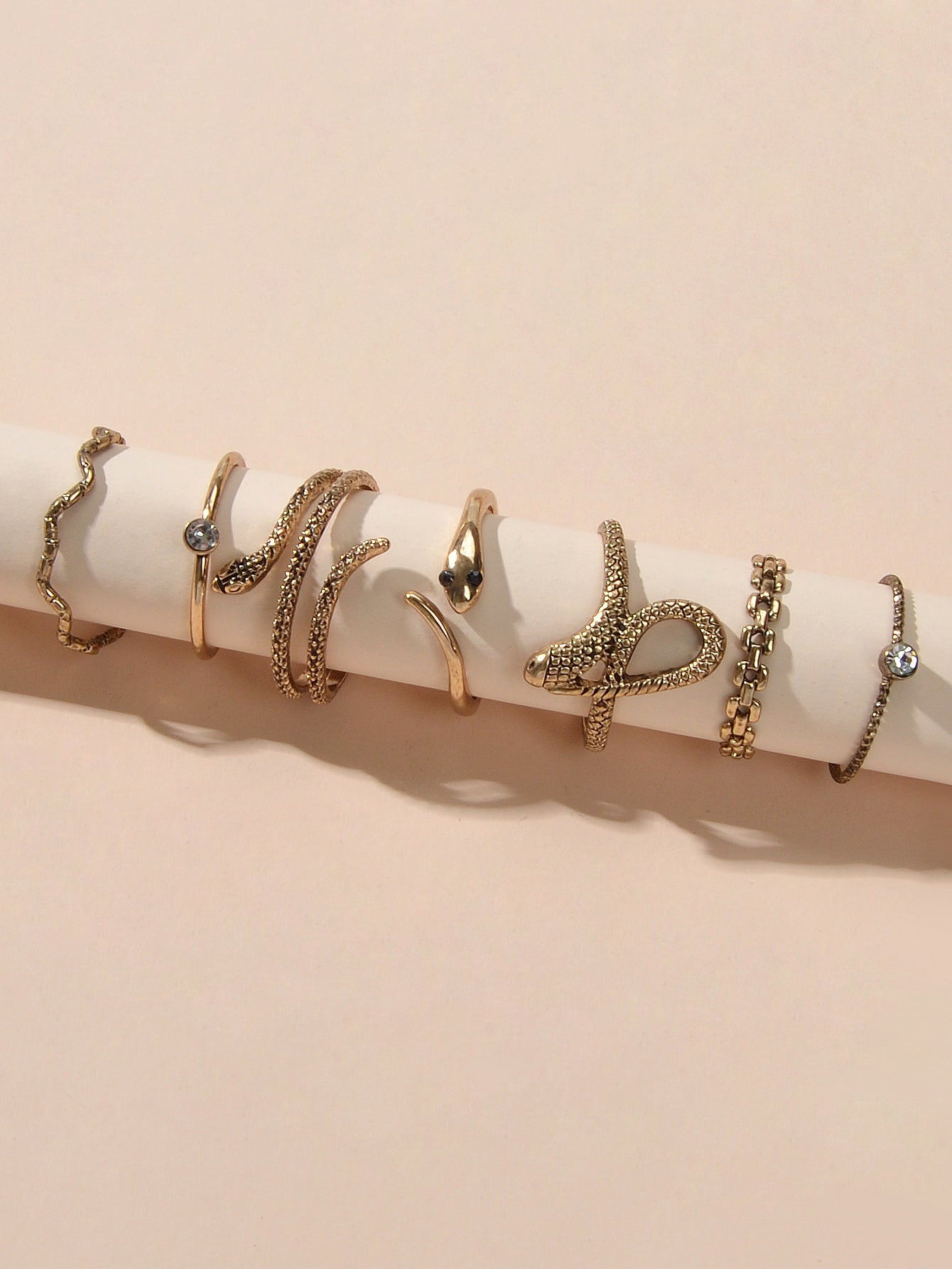 Multiple 7pcs Vintage Boho Chic Antique Gold Snake Midi Finger Knuckle Rings set