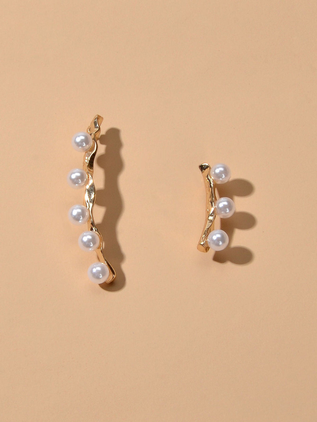 Anniversary Jewellery Pearl Decor Gold Strip Asymmetric Pierced Stud Earrings