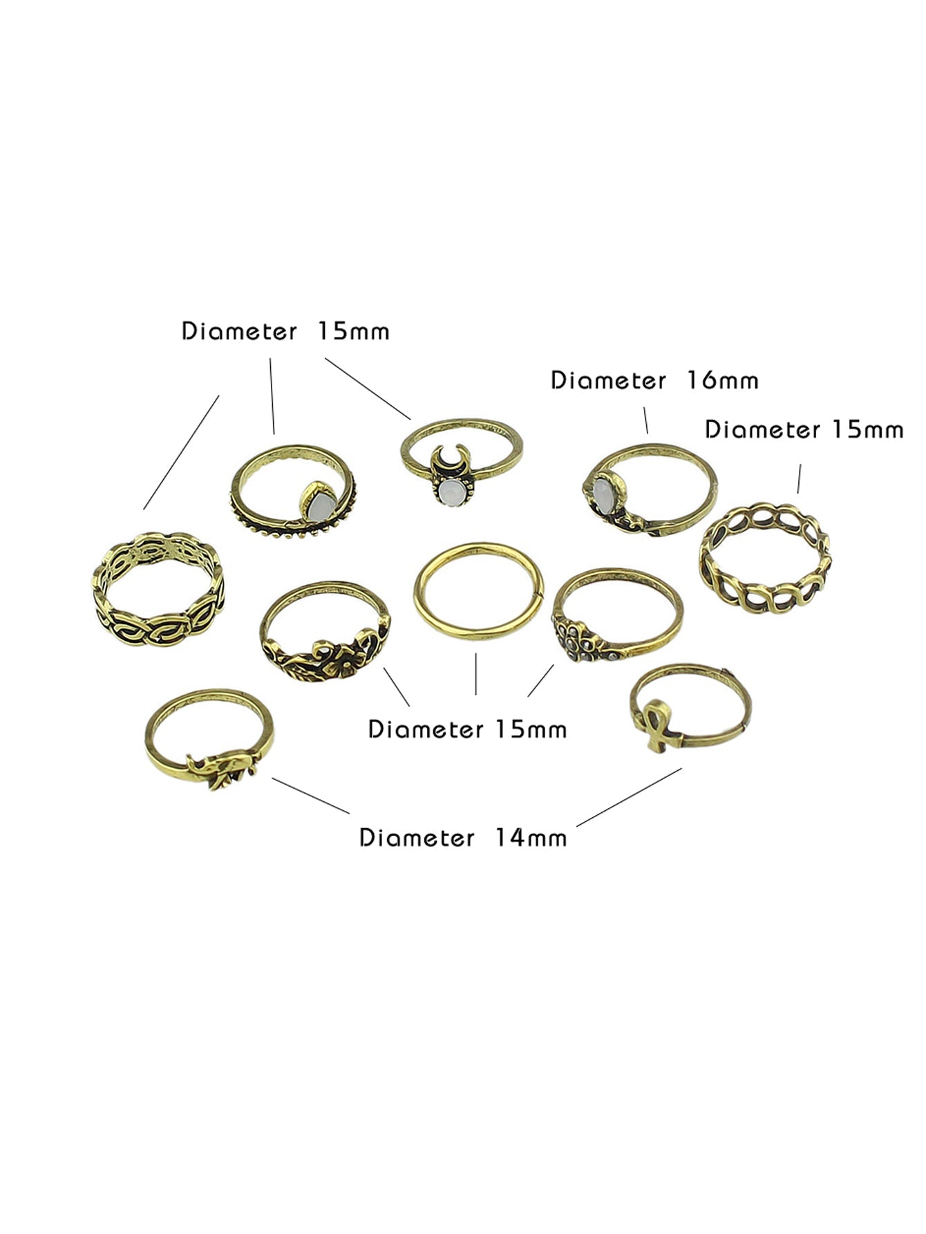 Stackable 10 pcs Tribal Ethnic Flower Elephant Vintage Multiple Finger Ring set