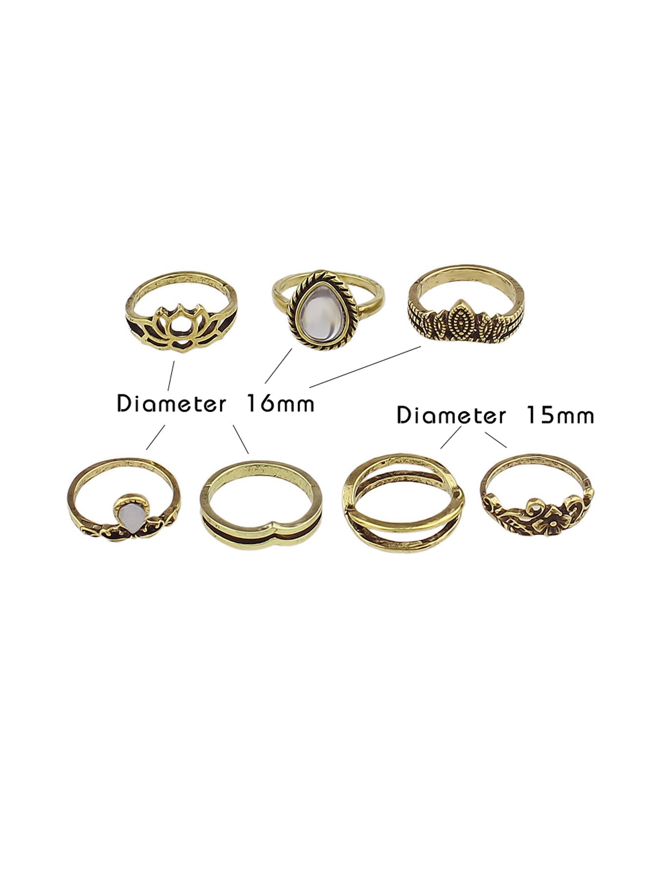 Tribal Ethnic 7 pcs Antique Silver Multiple Stackable Knuckle Finger Ring Set