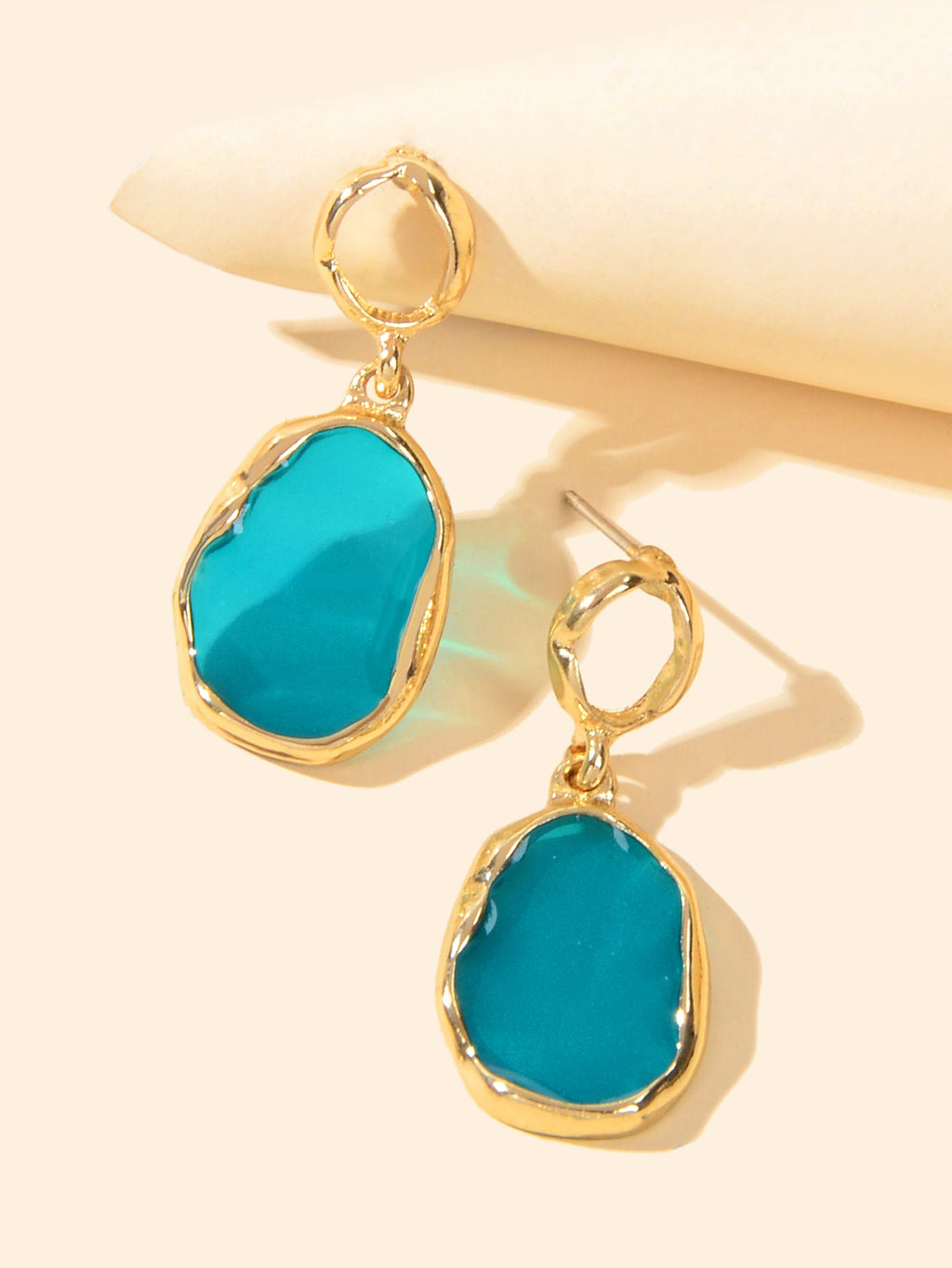 Blue Resin Gold Plated Geometric Hypoallergenic Stud Transparent Trendy Earrings