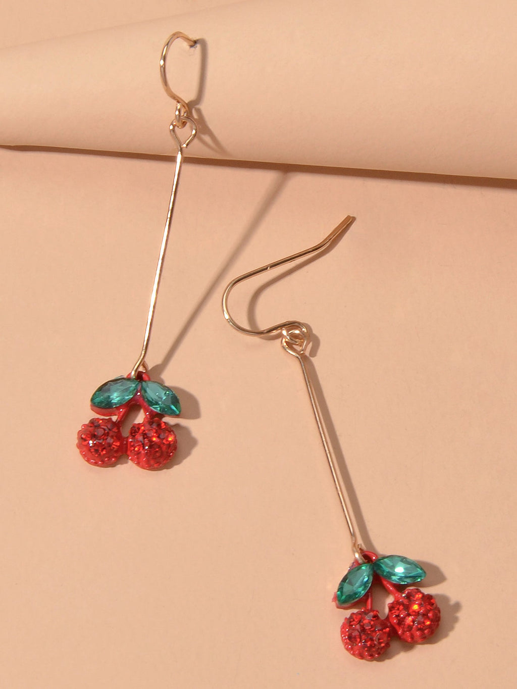 Gift Jewellery Cute Funny Green Crystal Red Cherry Long Dangle Pendant Earrings