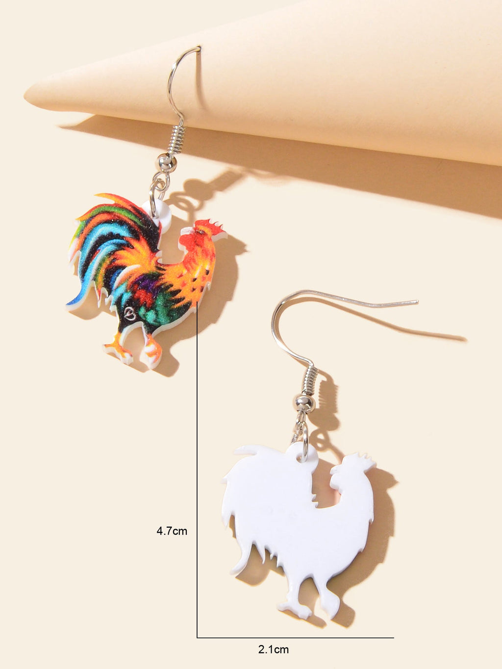 Statement Jewellery Colourful Cock Chicken Acrylic Dangling Rooster Earrings