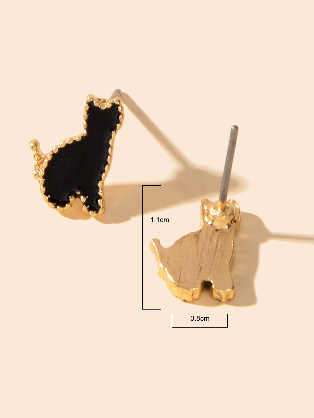 Cute Black Enamel Cat Gold Plated Stud Earrings Animal Jewellery Gift for Women