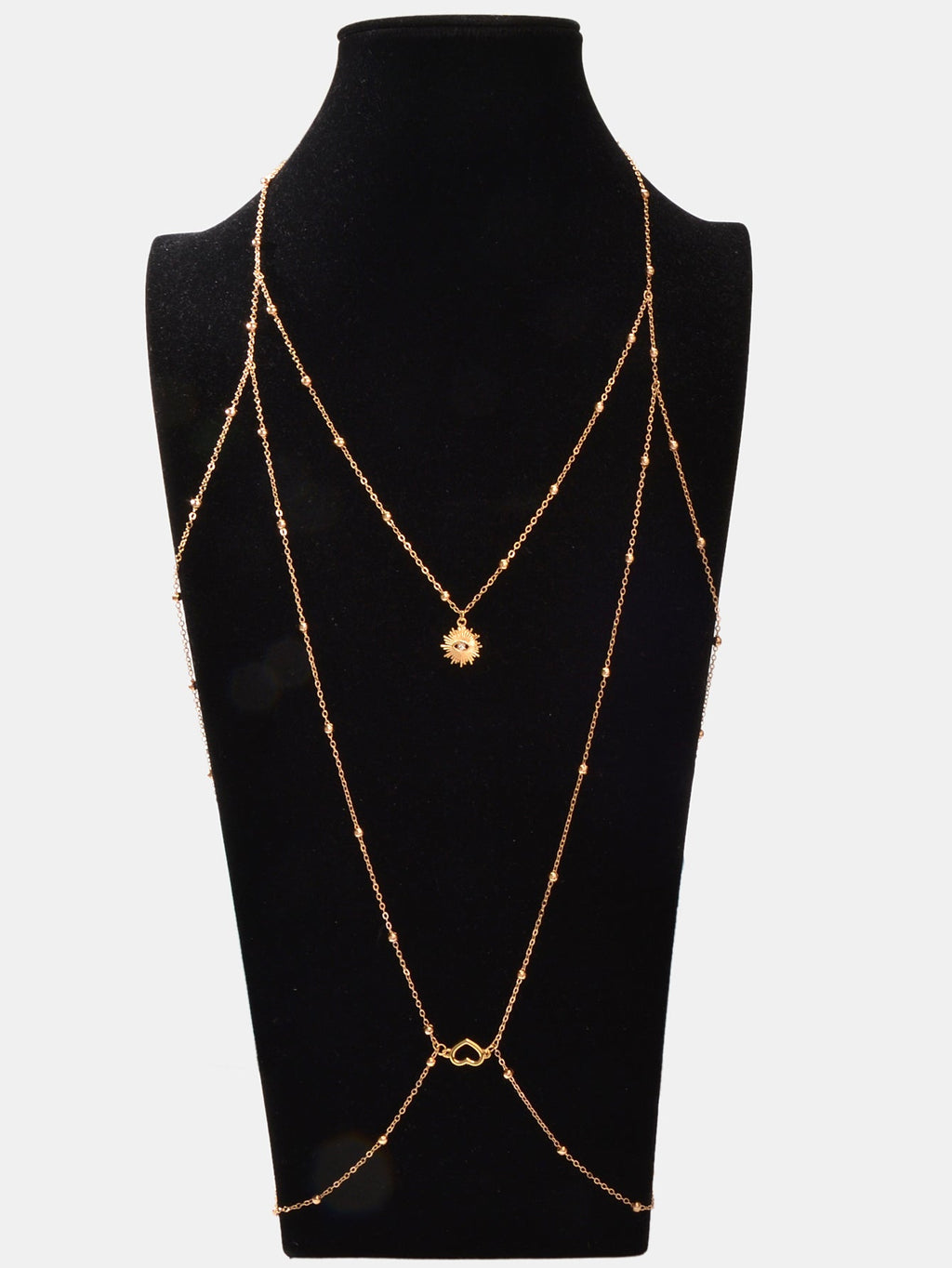 Gold Layered Body Chain Eye Heart Charm Crossover Bra Bikini Beach Body Jewelry