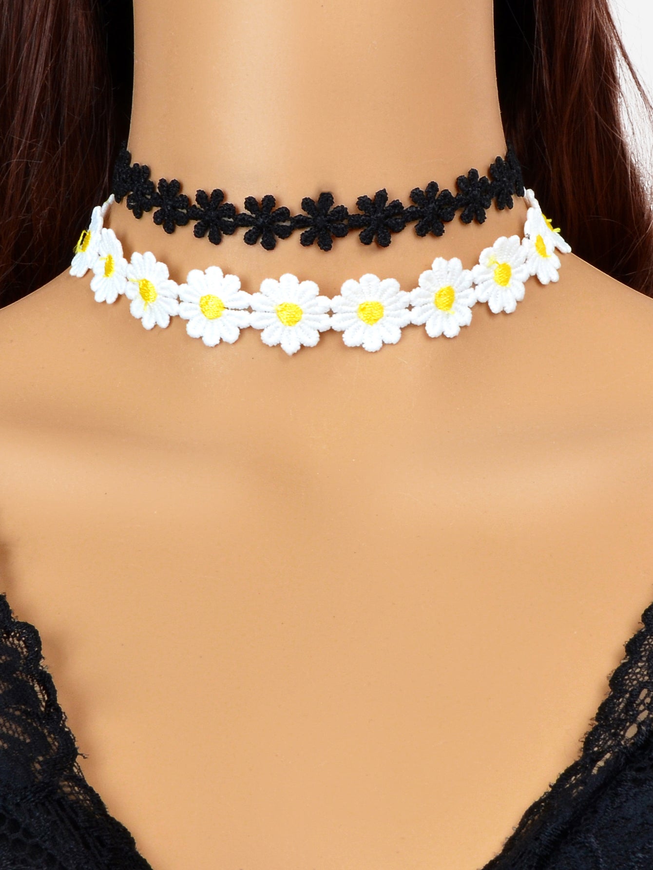 4 pcs Black White Hollow Lace Flower Tattoo Chokers Necklaces set Retro Collars