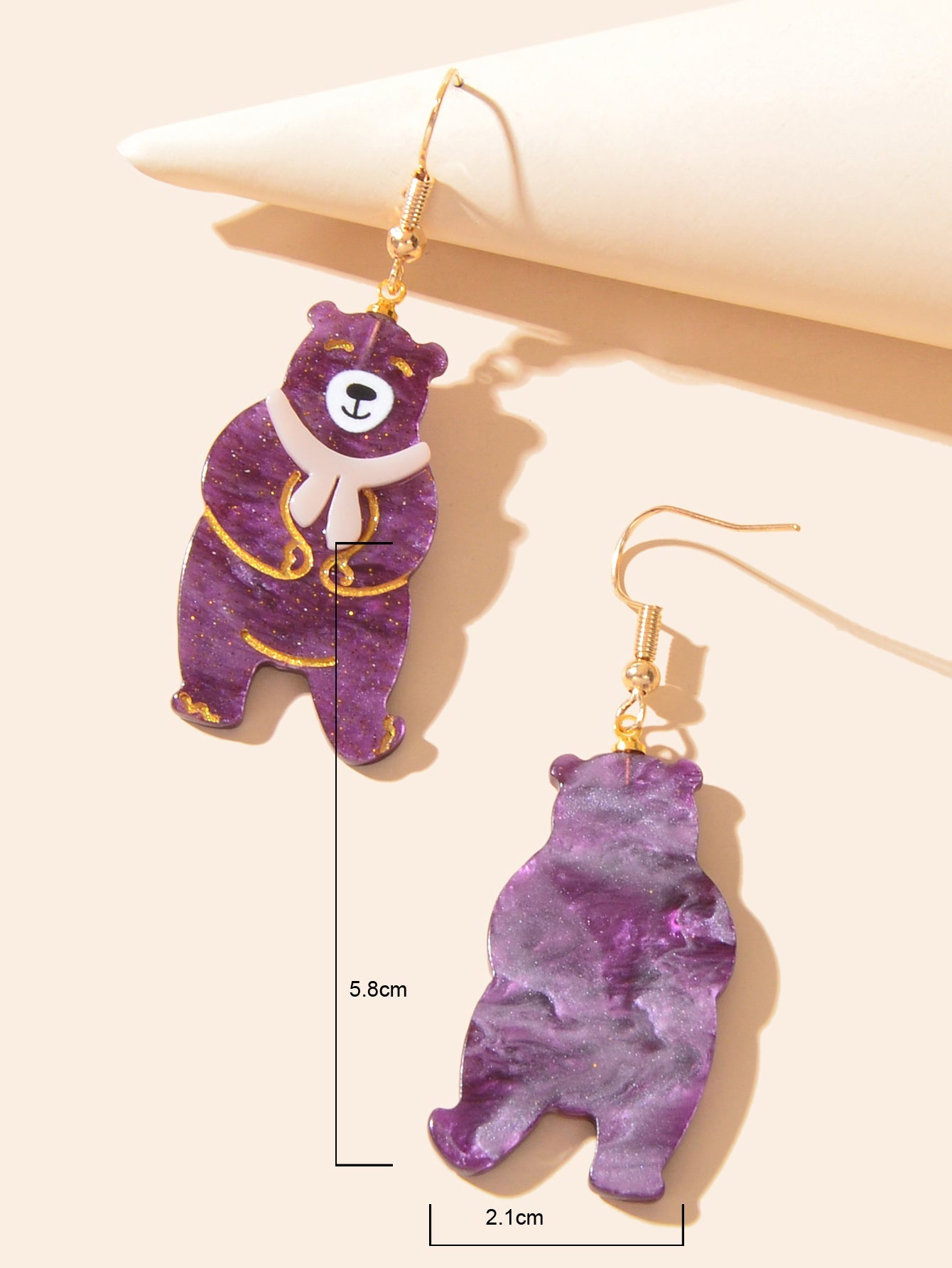 Funny Cartoon Acrylic Lightweight Purple Bear Creative Drop Gift Resin Earrings