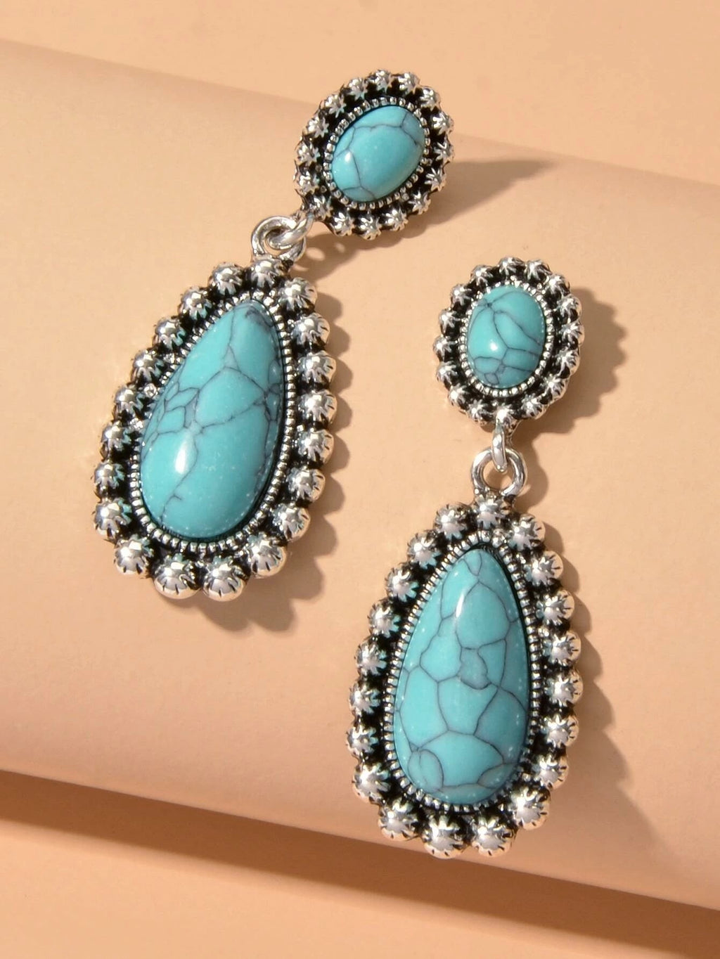 Traditional Jewellery Ethnic Antique Boho Oxidized Turquoise Water Drop Earrings-3