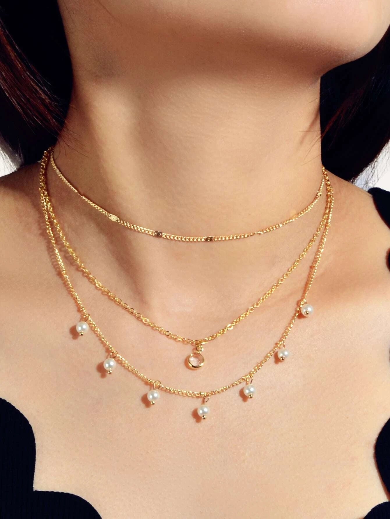 AU Local Fashion Pearl Charm Gold Multi-layer Chain Necklace New Style Jewellery