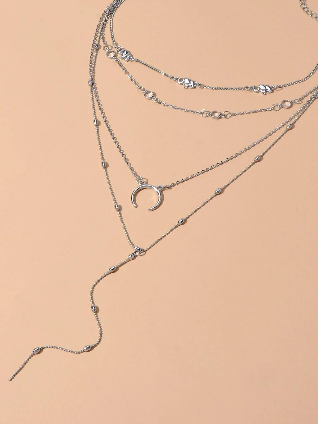 Tribal Ethnic Multi-layer Silver Chain Horns Pendant Necklace Boho Chic Jewelry