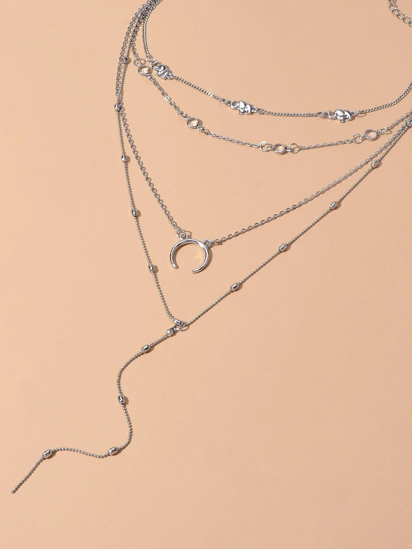 Tribal Ethnic Multi-layer Silver Chain Horns Pendant Necklace Boho Chic Jewelry