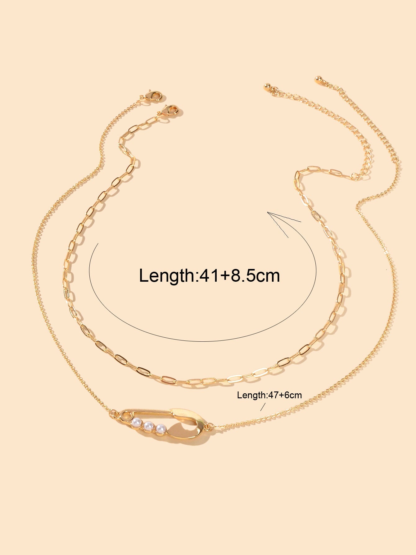 2pcs Popular Accessories Gold Chain Pearl Decor Pin Charm Necklace Women Jewelry-4