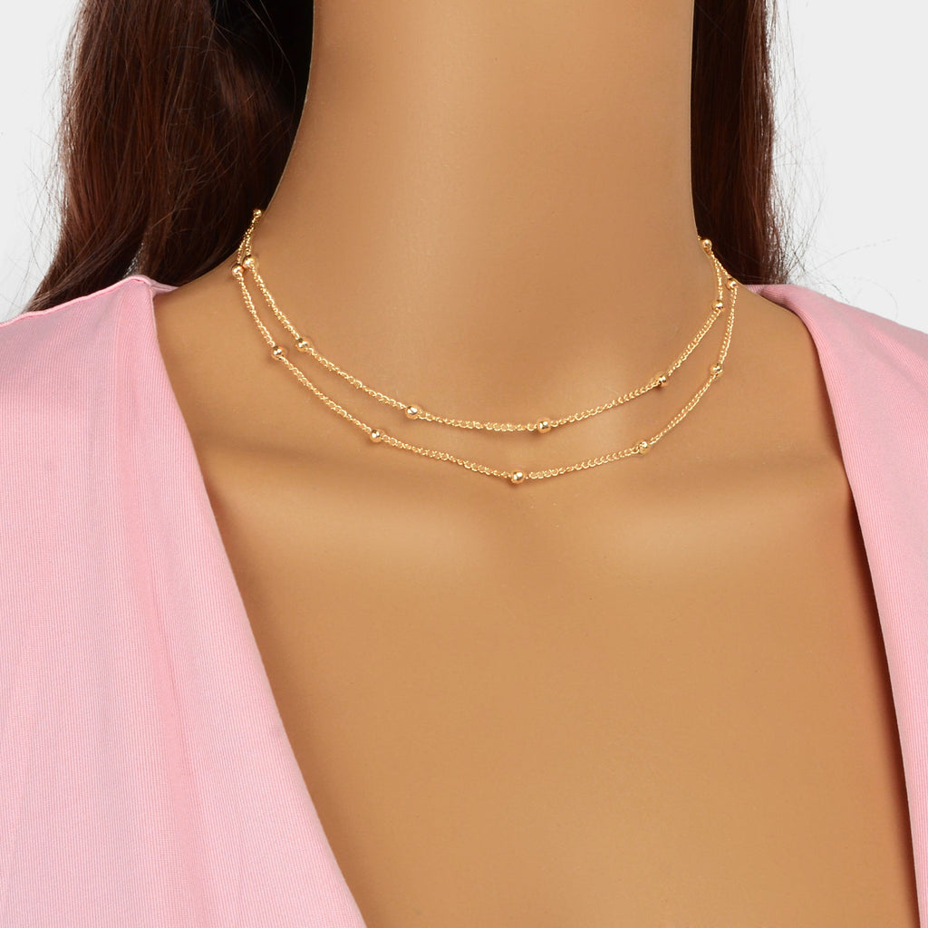 5pcs Gold Beads Chain Layered Necklaces Simple Short Chokers Delicate Jewellery