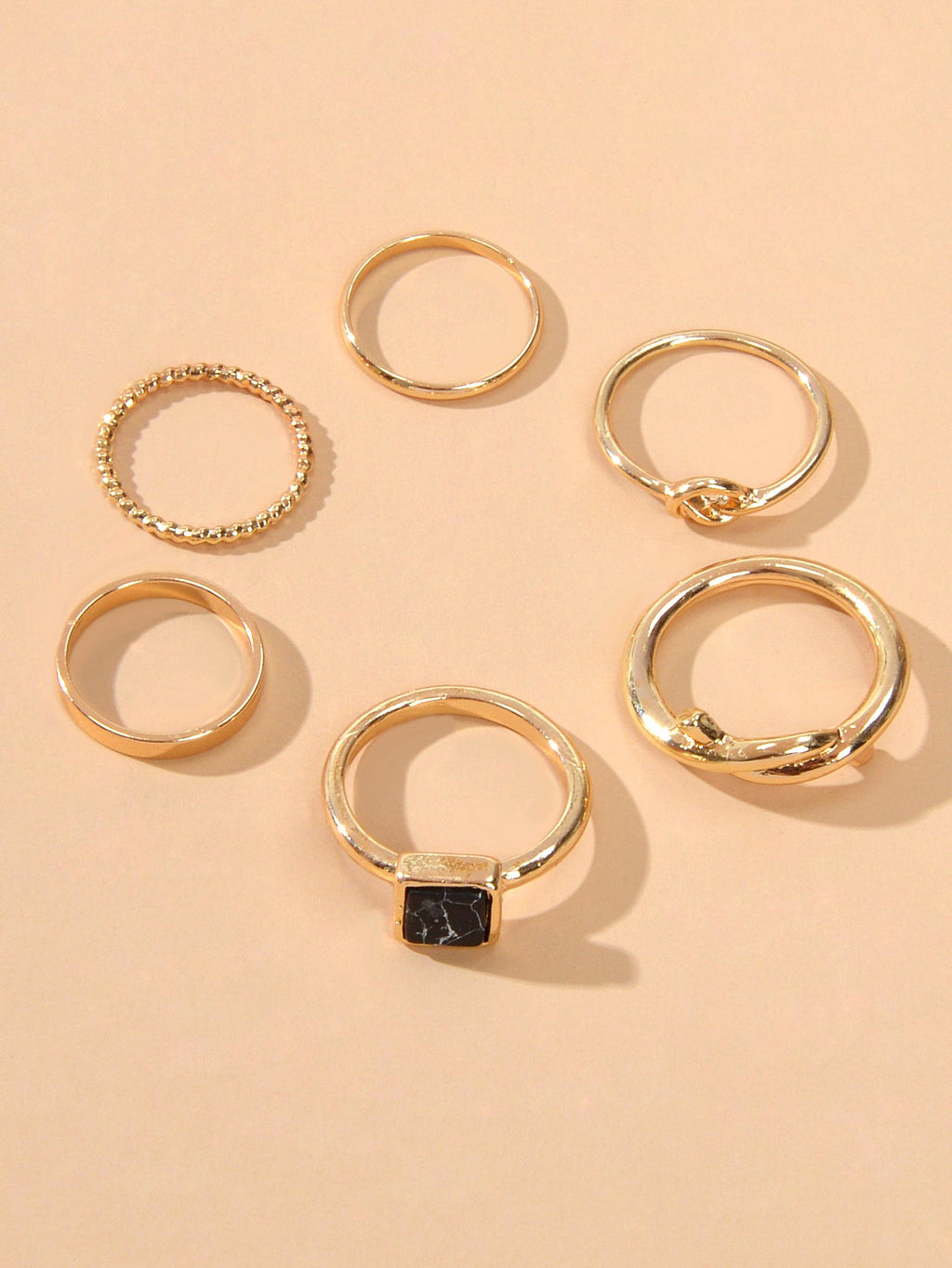 6 pcs Fashion Jewellery Black Stone Decor Gold Silver Midi Finger Knuckle Rings