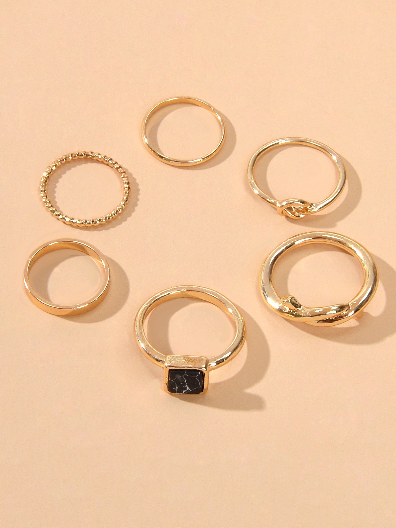 6 pcs Fashion Jewellery Black Stone Decor Gold Silver Midi Finger Knuckle Rings