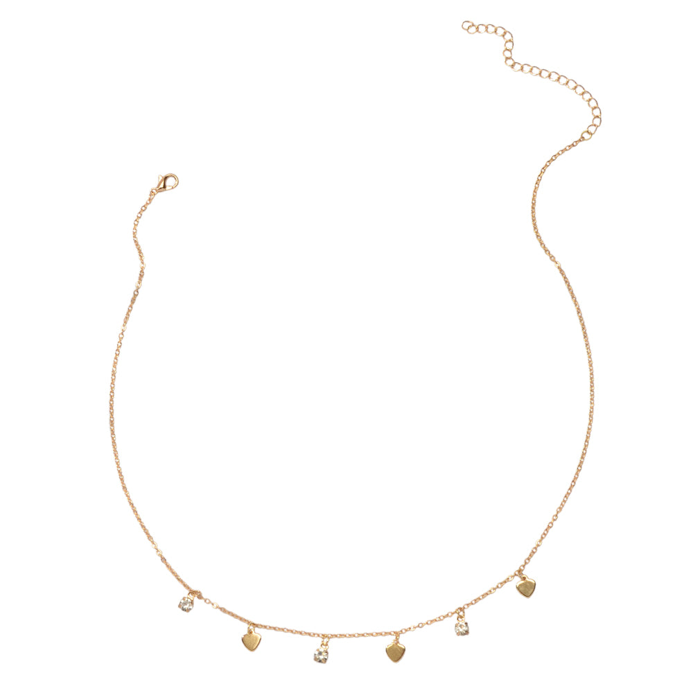 Gold Silver Chain Rhinestone Love Heart Disc Pendant Necklace Teens Party Gift