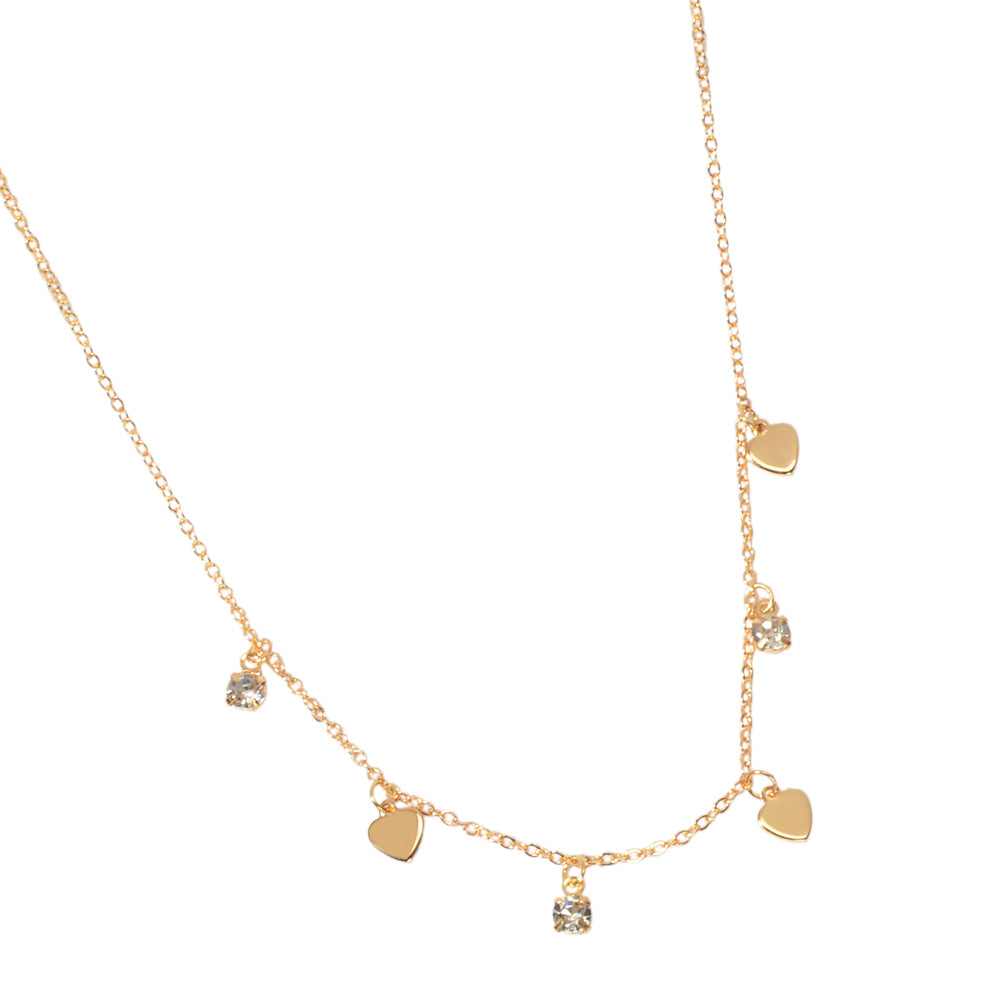 Gold Silver Chain Rhinestone Love Heart Disc Pendant Necklace Teens Party Gift