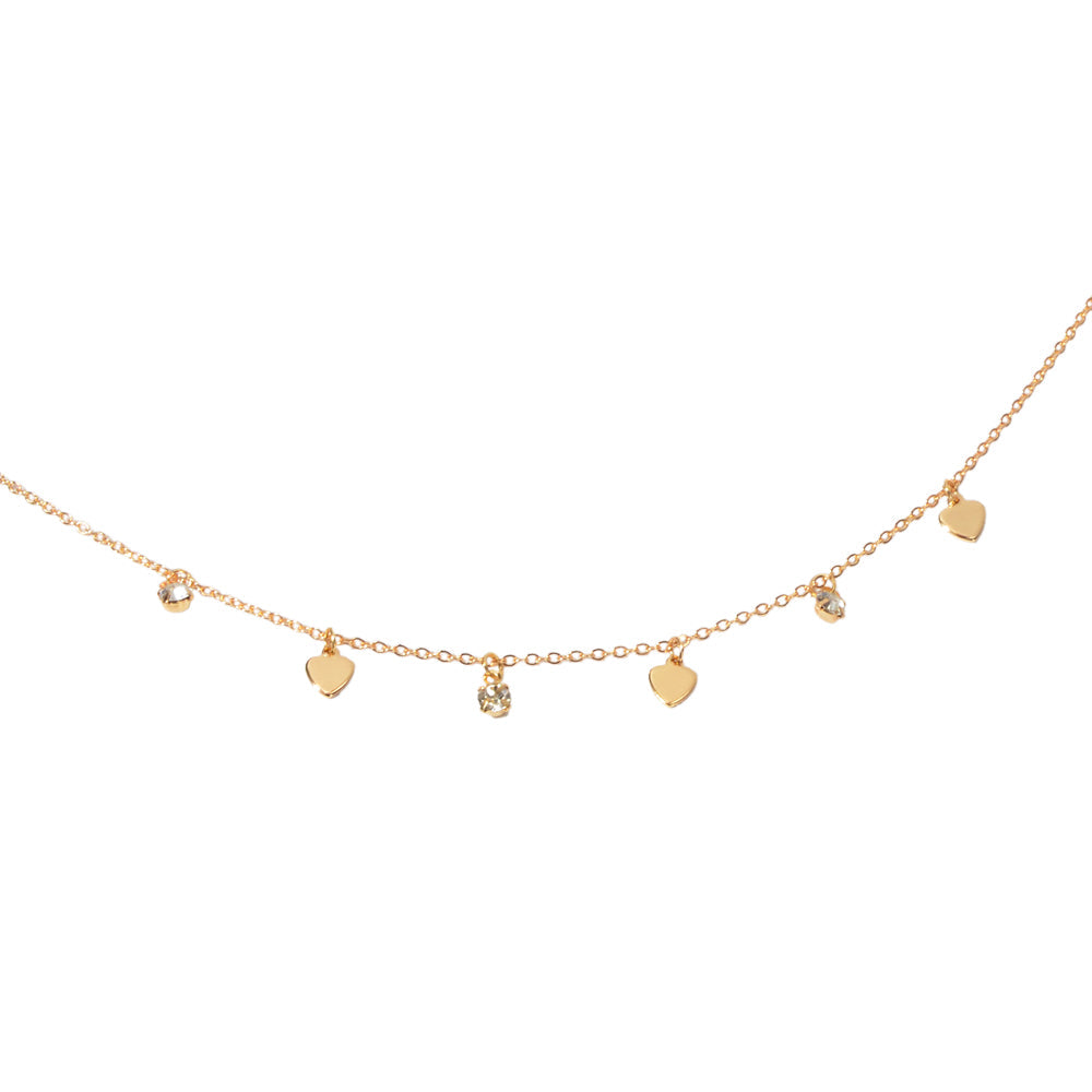 Gold Silver Chain Rhinestone Love Heart Disc Pendant Necklace Teens Party Gift