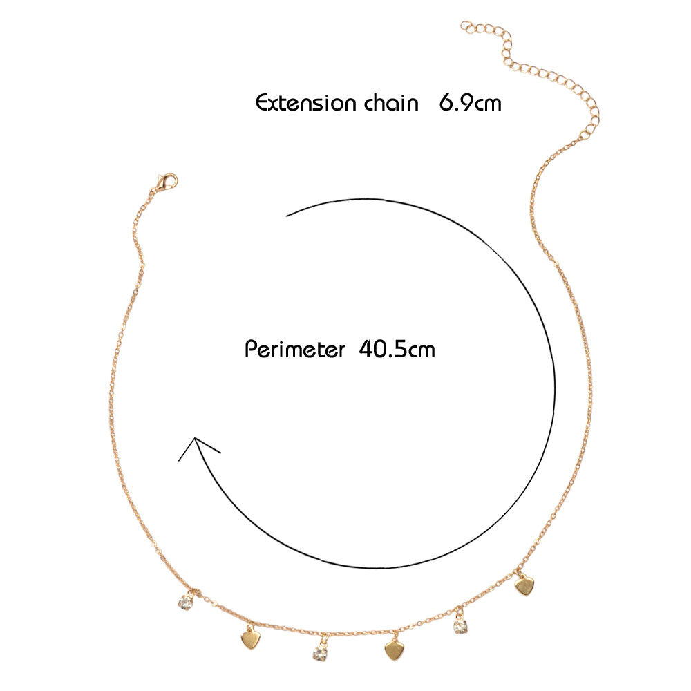 Gold Silver Chain Rhinestone Love Heart Disc Pendant Necklace Teens Party Gift