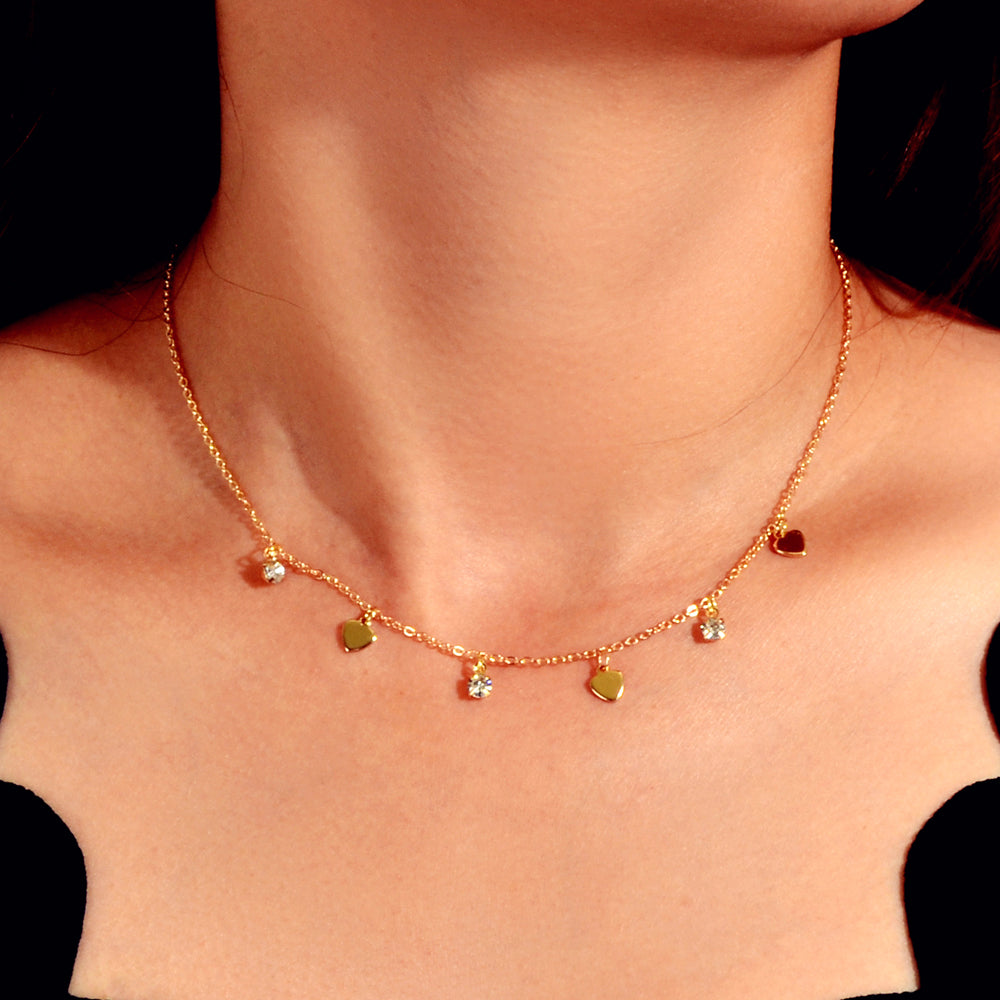 Gold Silver Chain Rhinestone Love Heart Disc Pendant Necklace Teens Party Gift