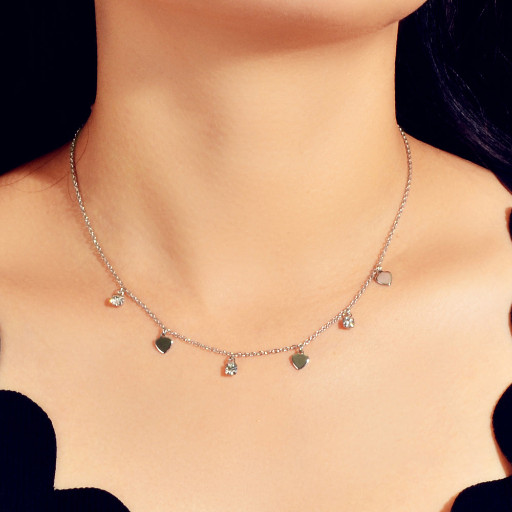 Gold Silver Chain Rhinestone Love Heart Disc Pendant Necklace Teens Party Gift