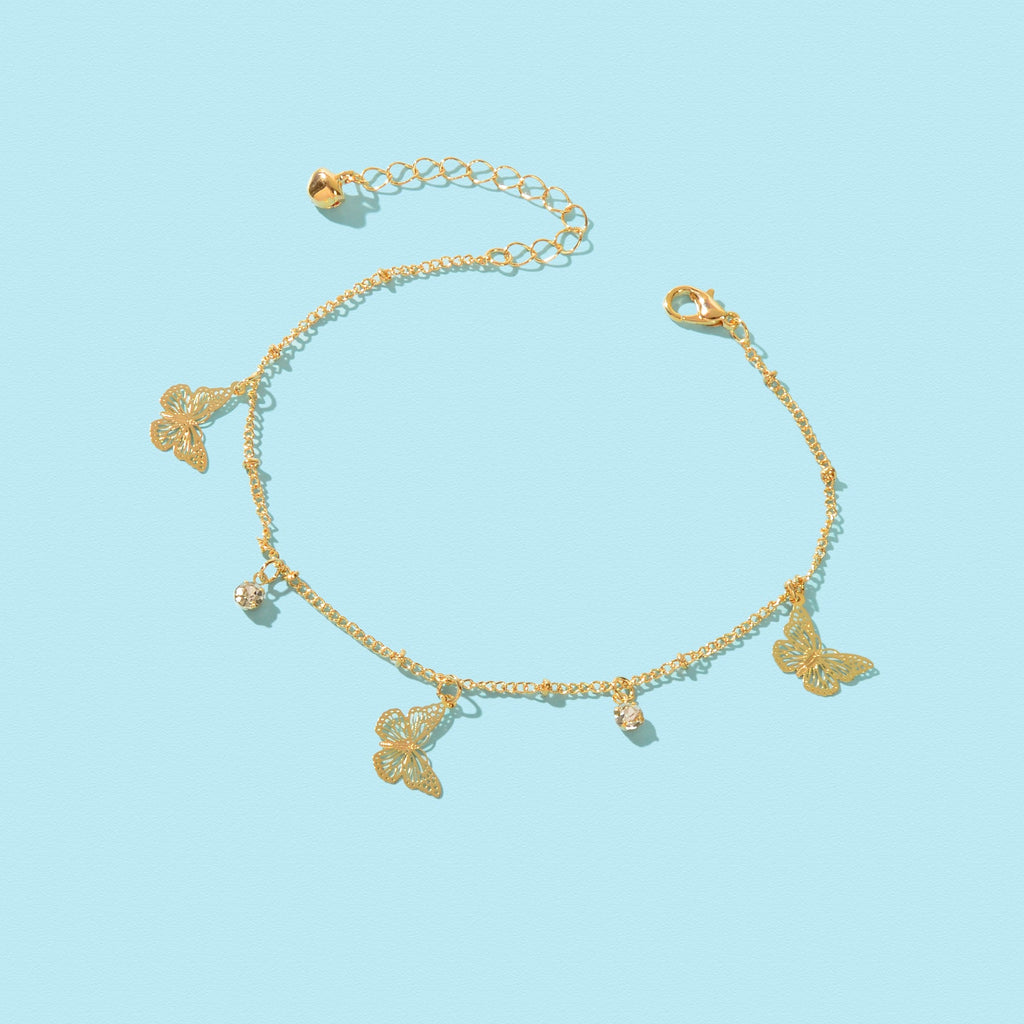 Gold Silver Chain Rhinestone Butterfly Charm Anklet Summer Beach Foot Jewellery