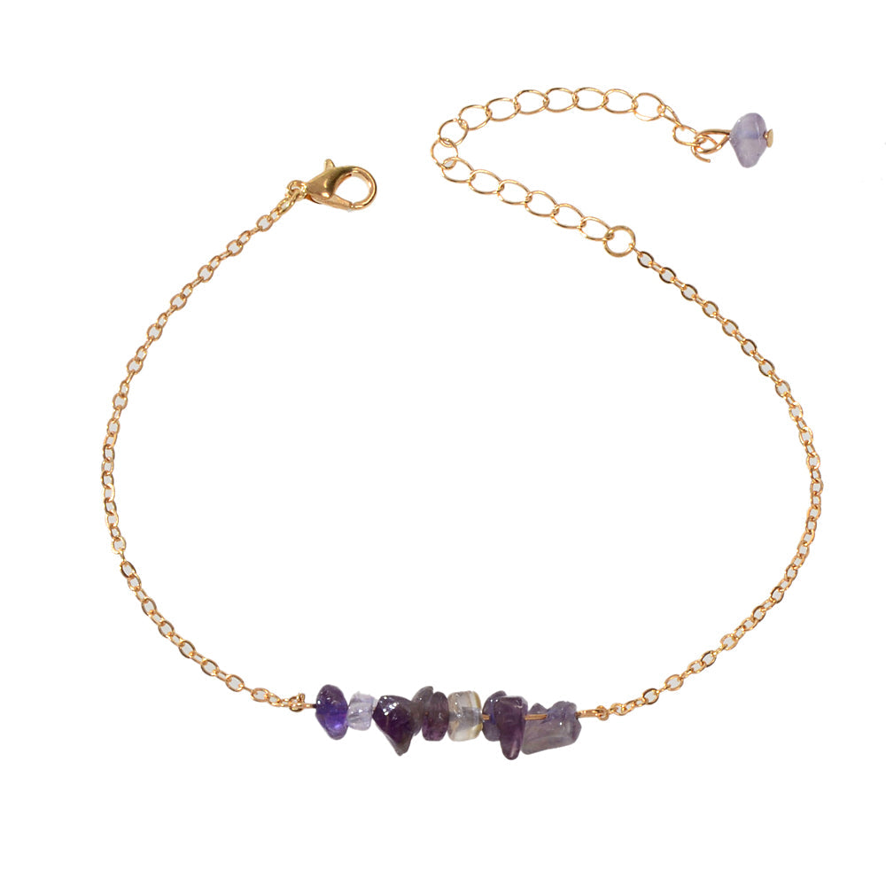 Gold Chain Green Purple Natural Stone Anklet Bracelet Summer Beach Jewellery-4